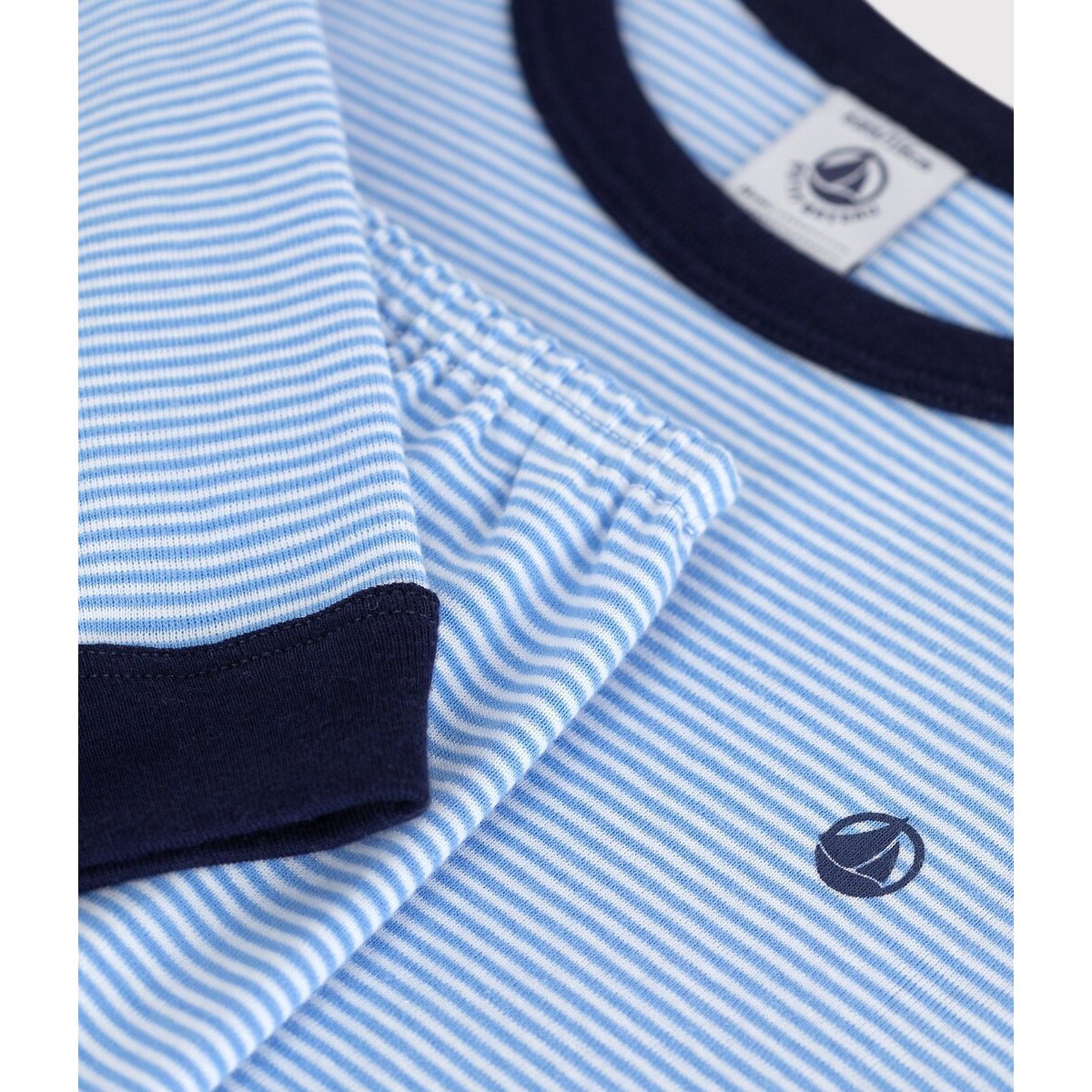 Pyjama en coton, à rayures rayé bleu, PETIT BATEAU