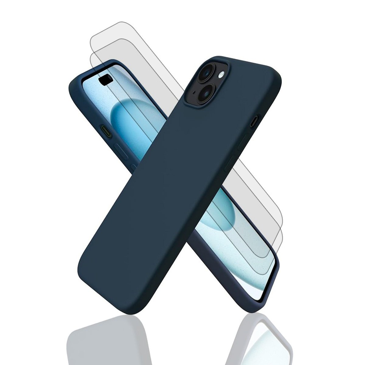 Coque iPhone 15 Plus antichoc + 2 vitres bleu, EVETANE