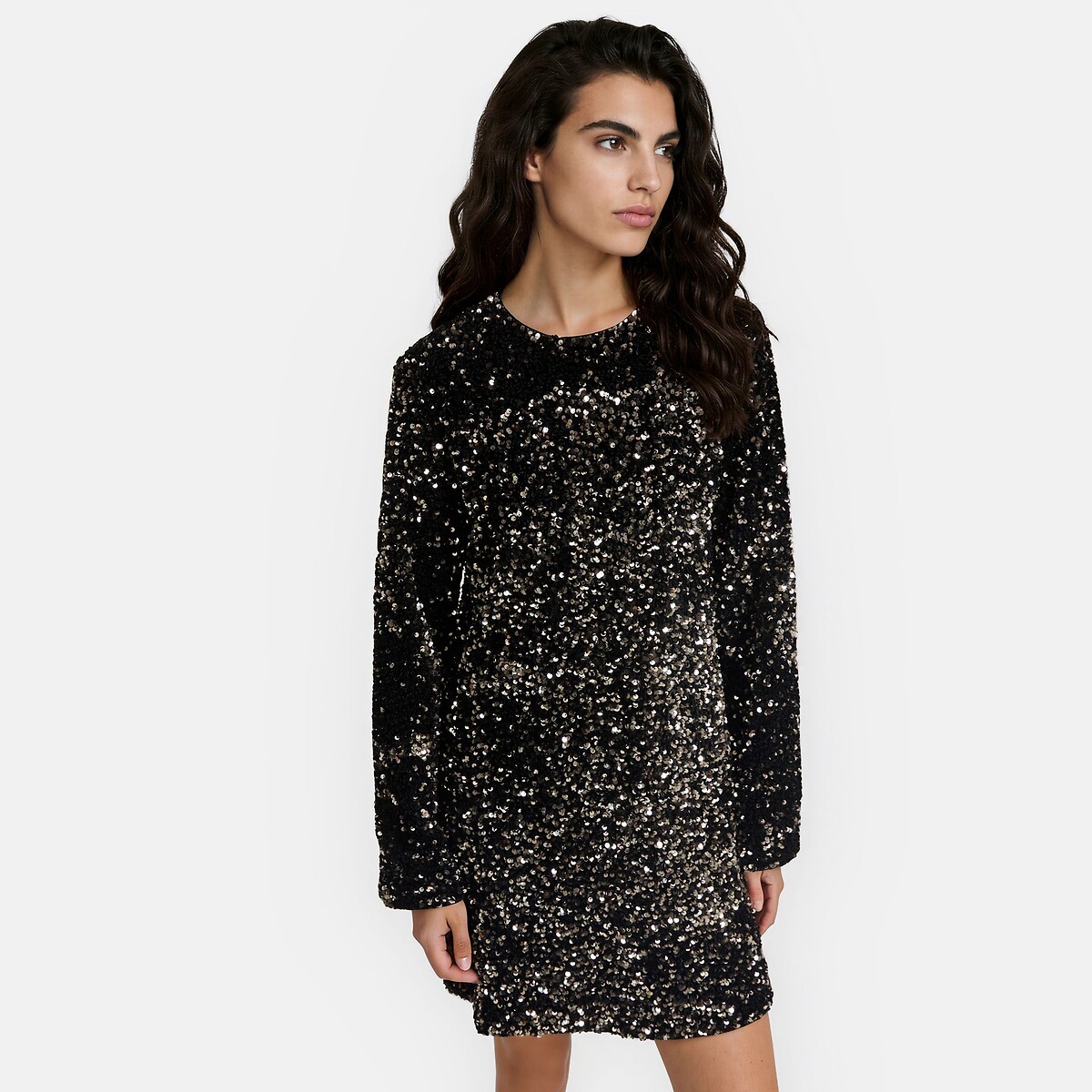 Robe courte, à sequins, manches longues noir/mordoré, LA REDOUTE COLLECTIONS