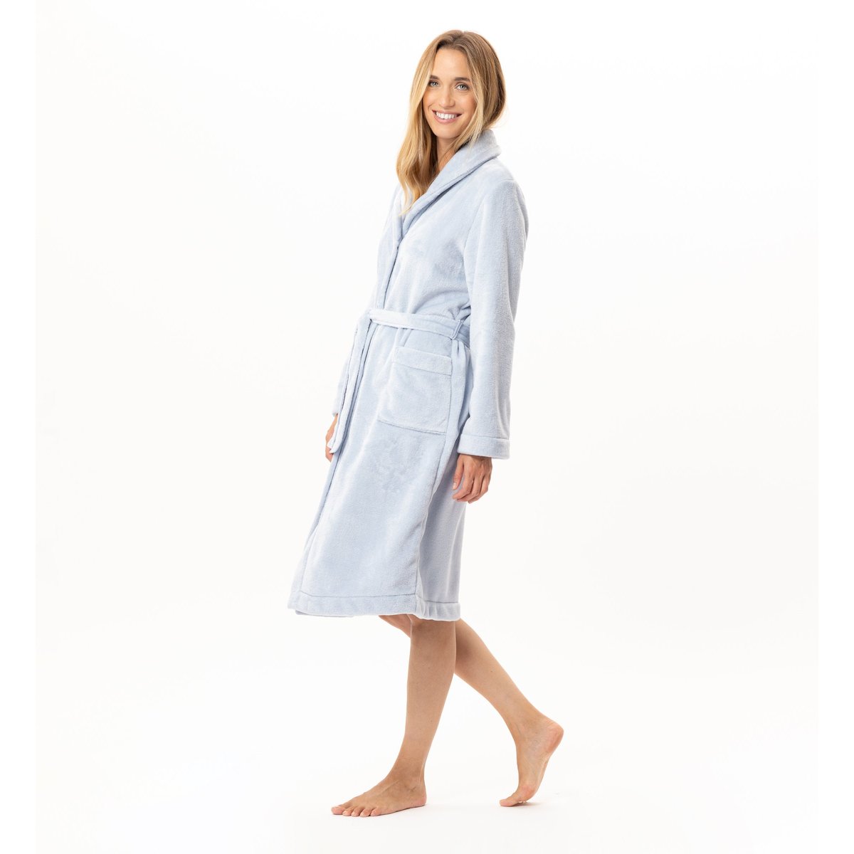 Robe de chambre boutonnée en peluche flanelle ESSENTIEL H51B bleu, LE CHAT