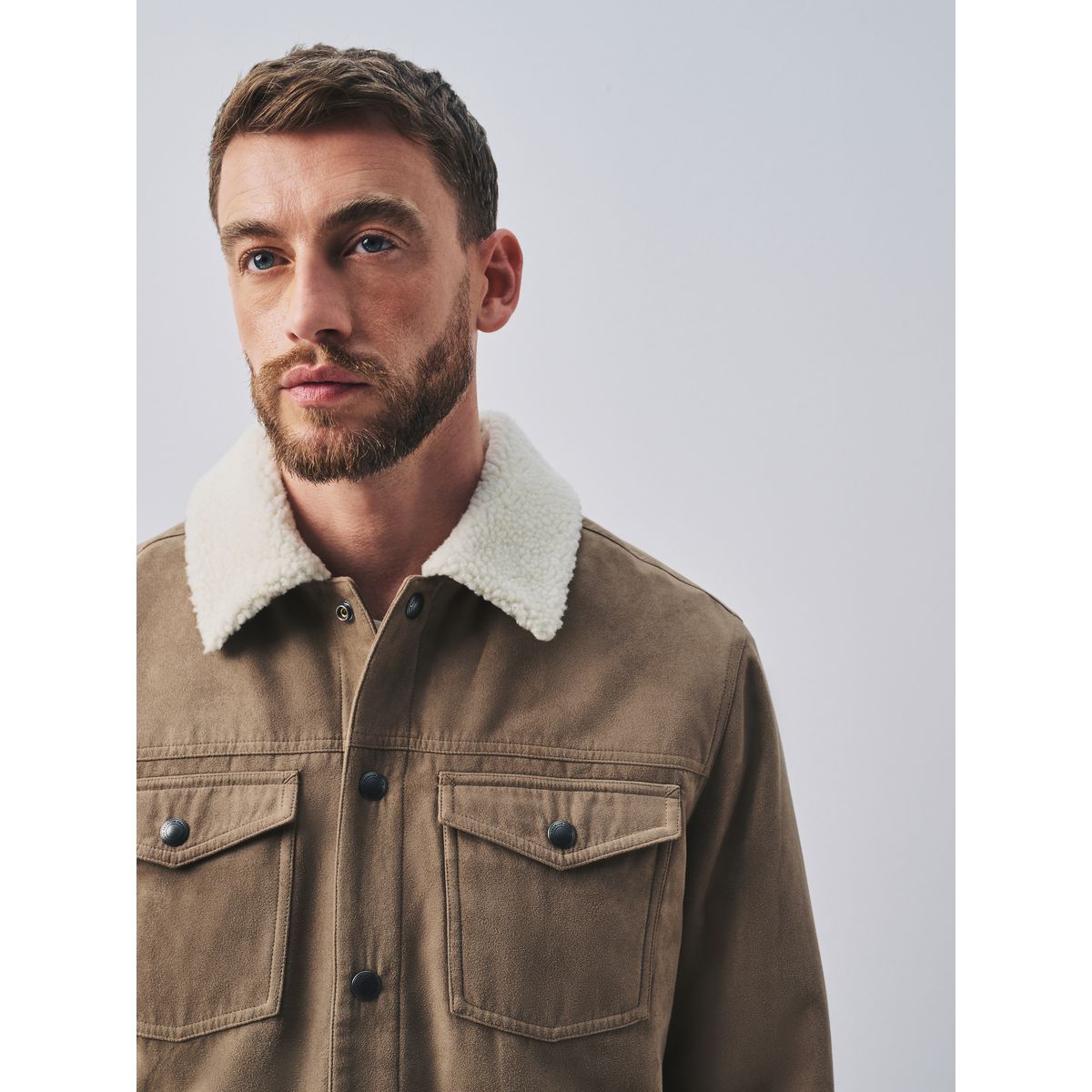 Veste de camionneur en simili daim doublée pierre neutre, NEXT