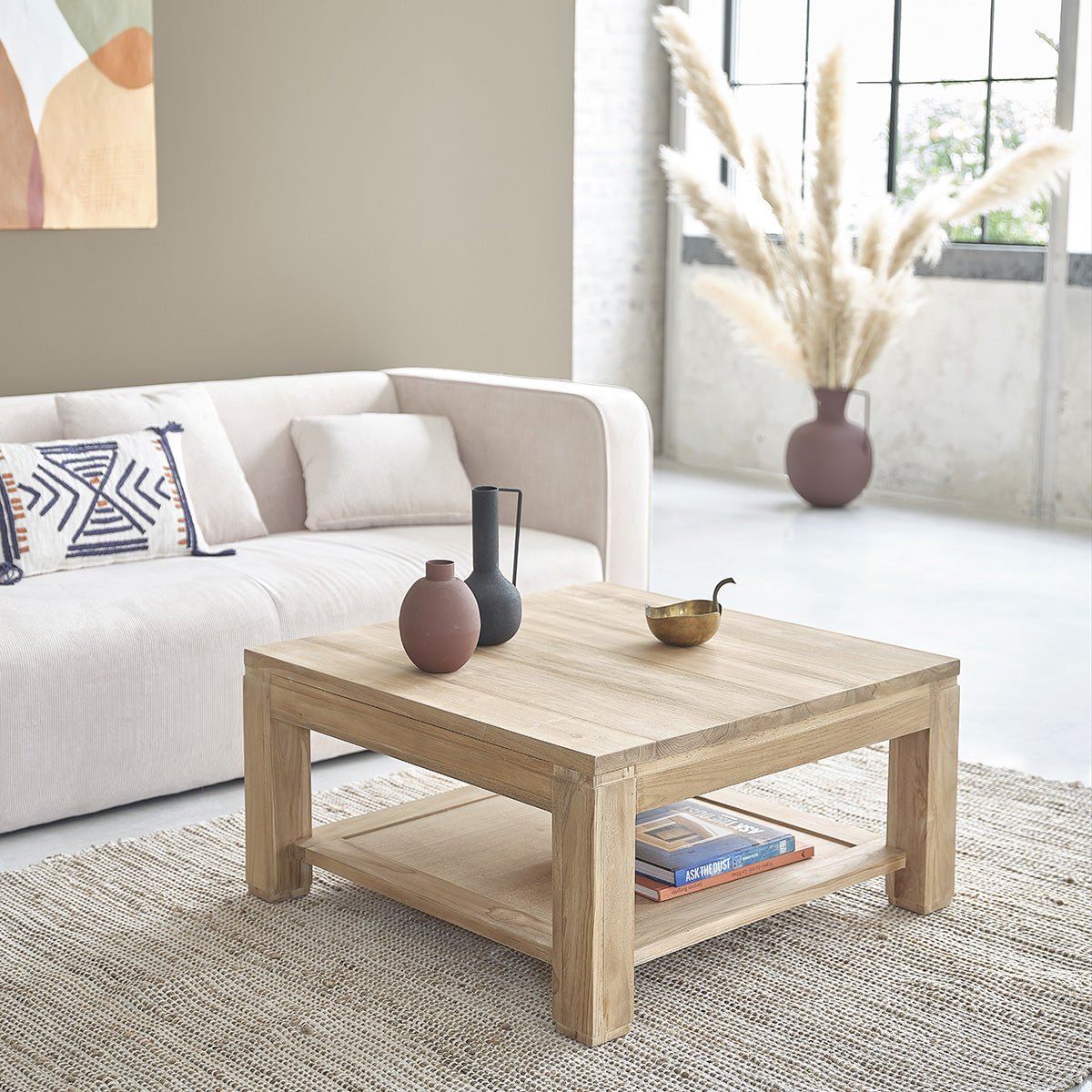 Table basse en bois de teck 80 cm double plateau BOSTON naturel, BERAH GETAH