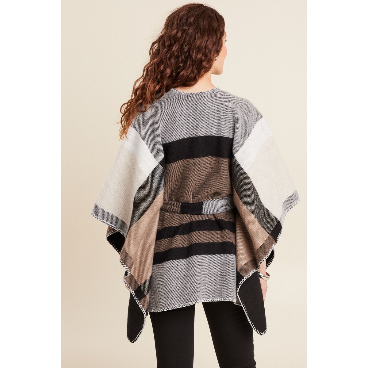 Poncho réversible ceinturé noir, BREAL