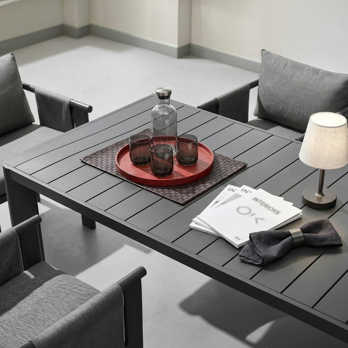 Table de jardin en aluminium + 6 fauteuils anthracite LIGO anthracite, PIER IMPORT