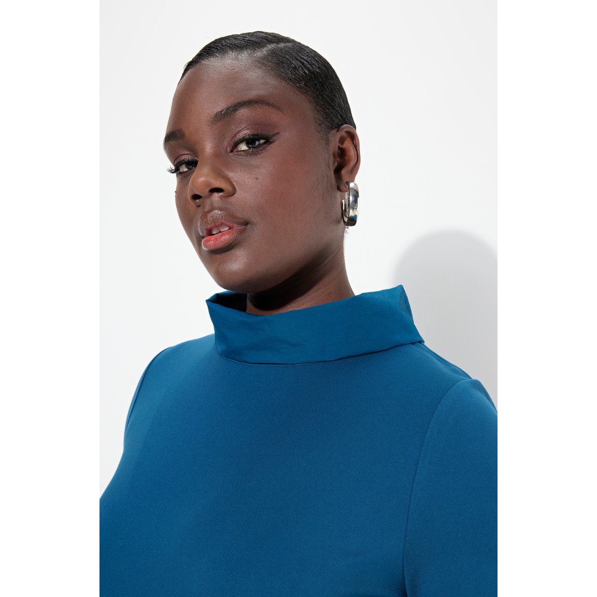 Robe trapèze à col large bleu moyen, ULLA POPKEN
