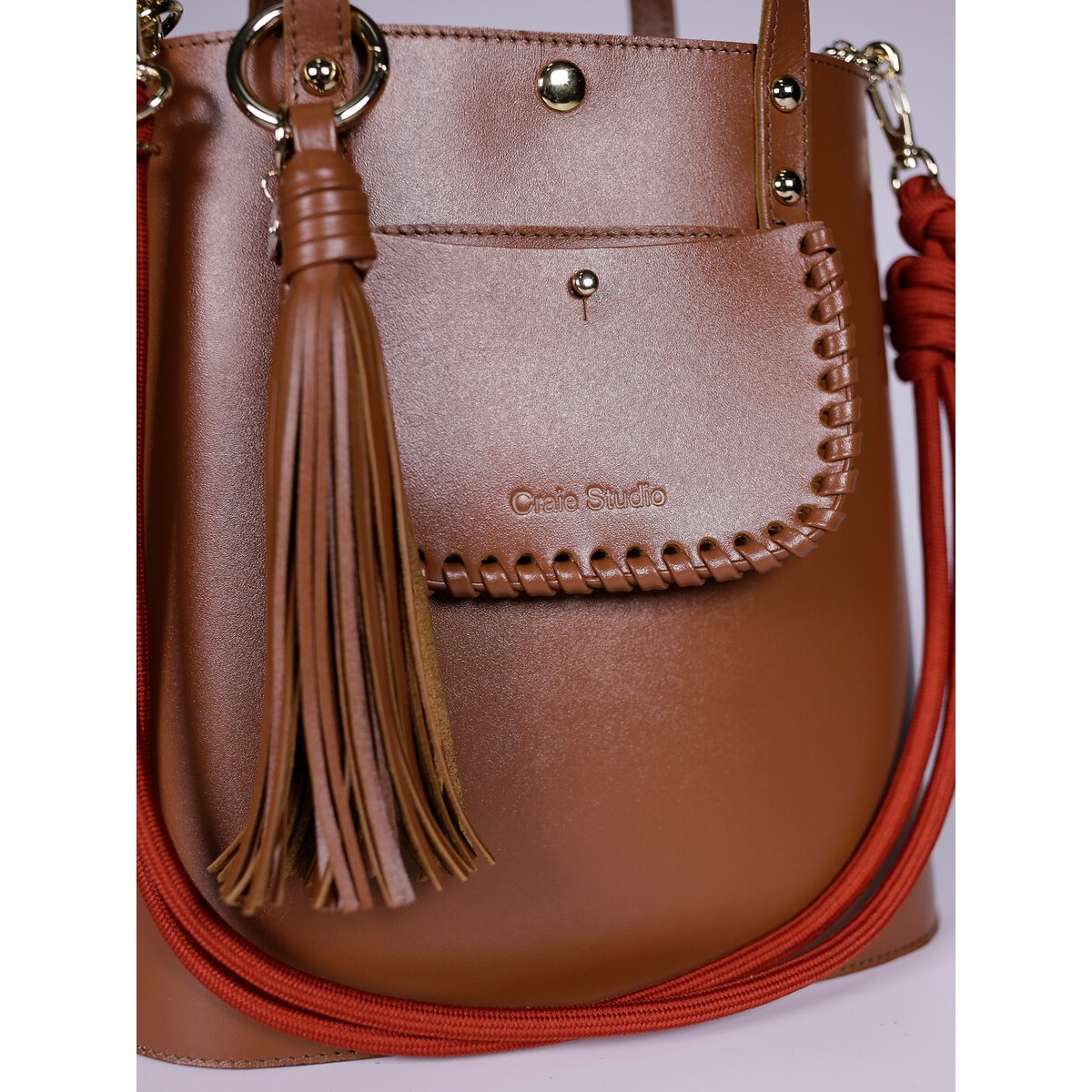 Sac cabas en cuir, GRAND AME camel, CRAIE STUDIO