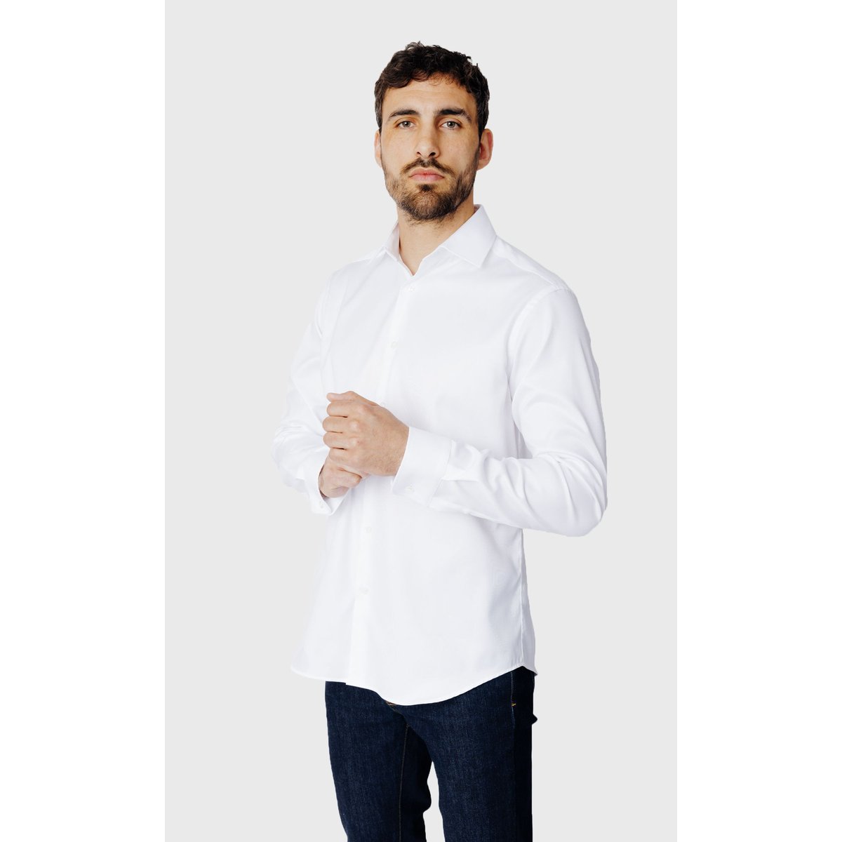 Chemise Regular fit sans repassage en double retors blanc, ACROSS