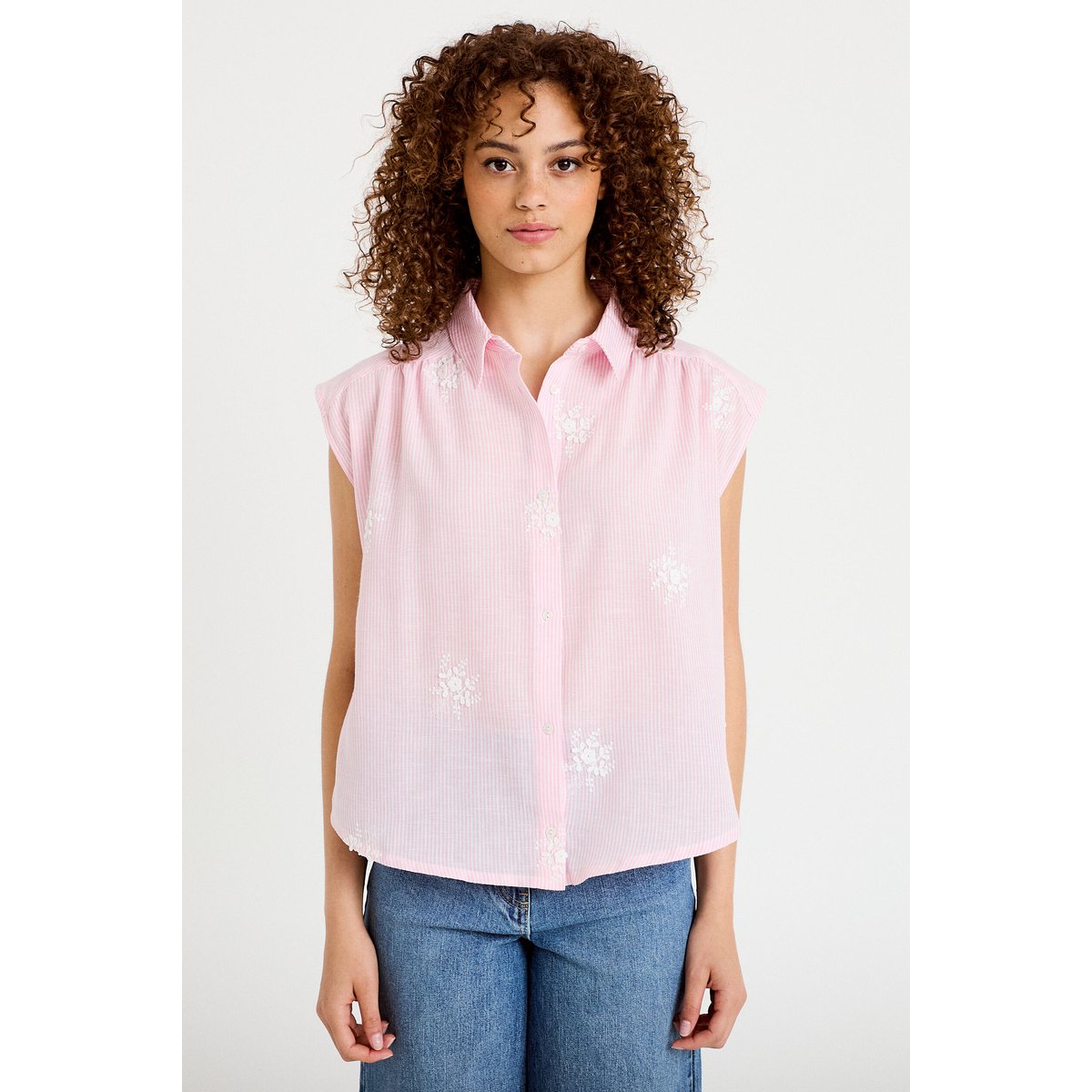 Chemise sans manches col classique rose pastel, CACHE CACHE