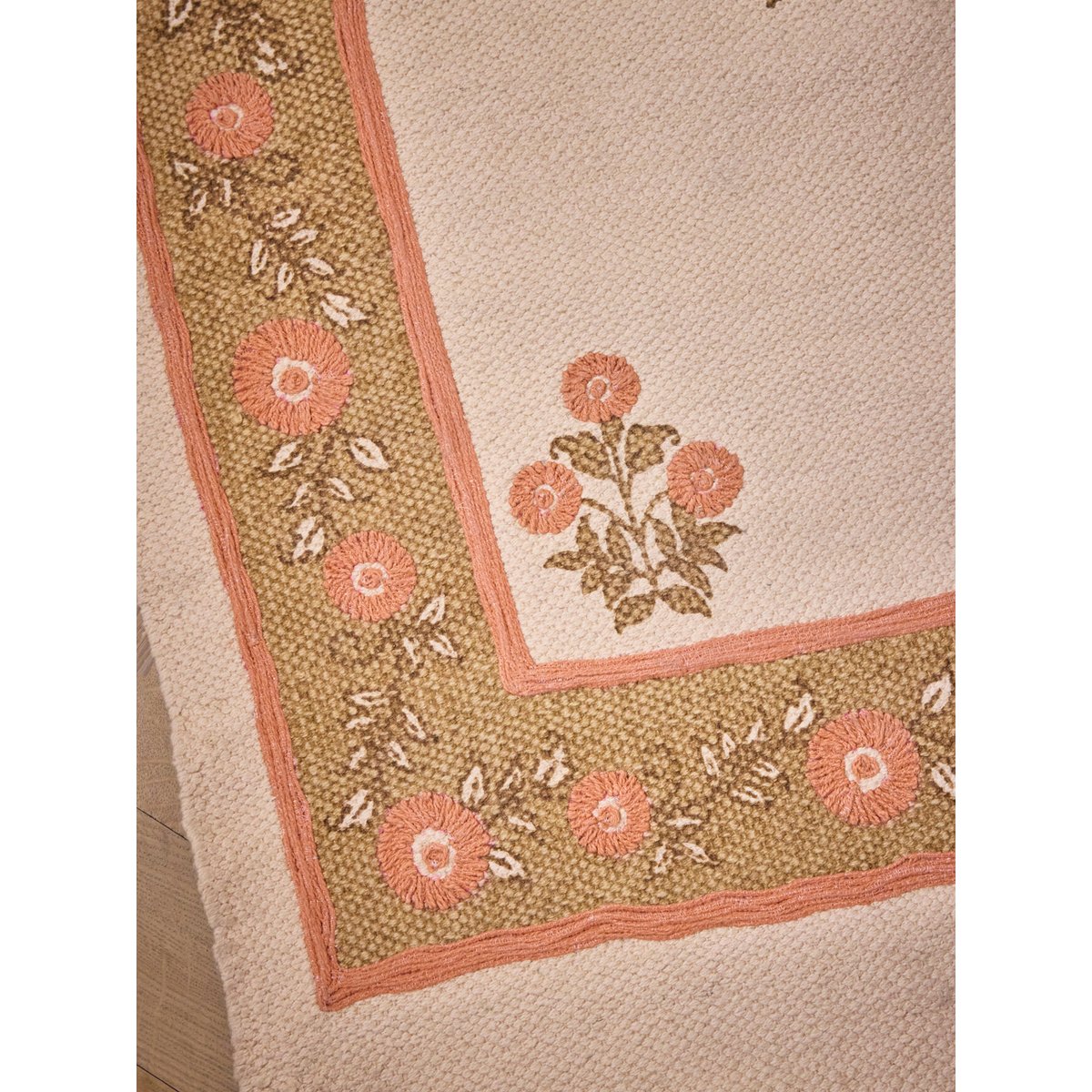 Tapis Agathe en coton brodé Petit modèle imprimé fleurs, CYRILLUS