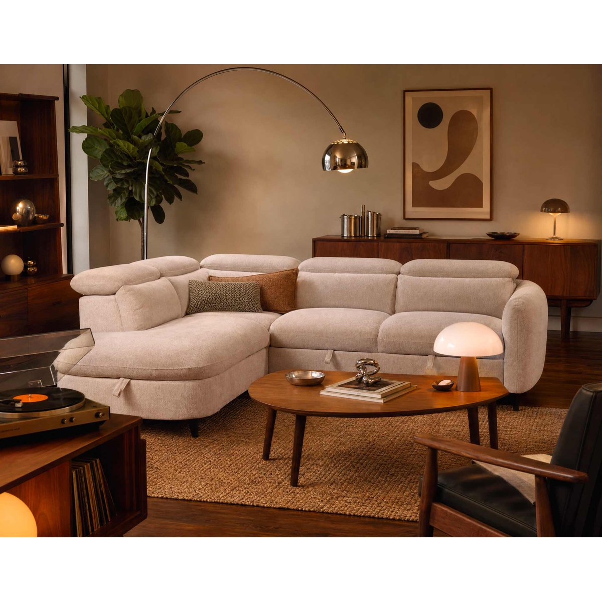 Canapé angle gauche convertible tissu texturé, OPALINE beige, BEST MOBILIER