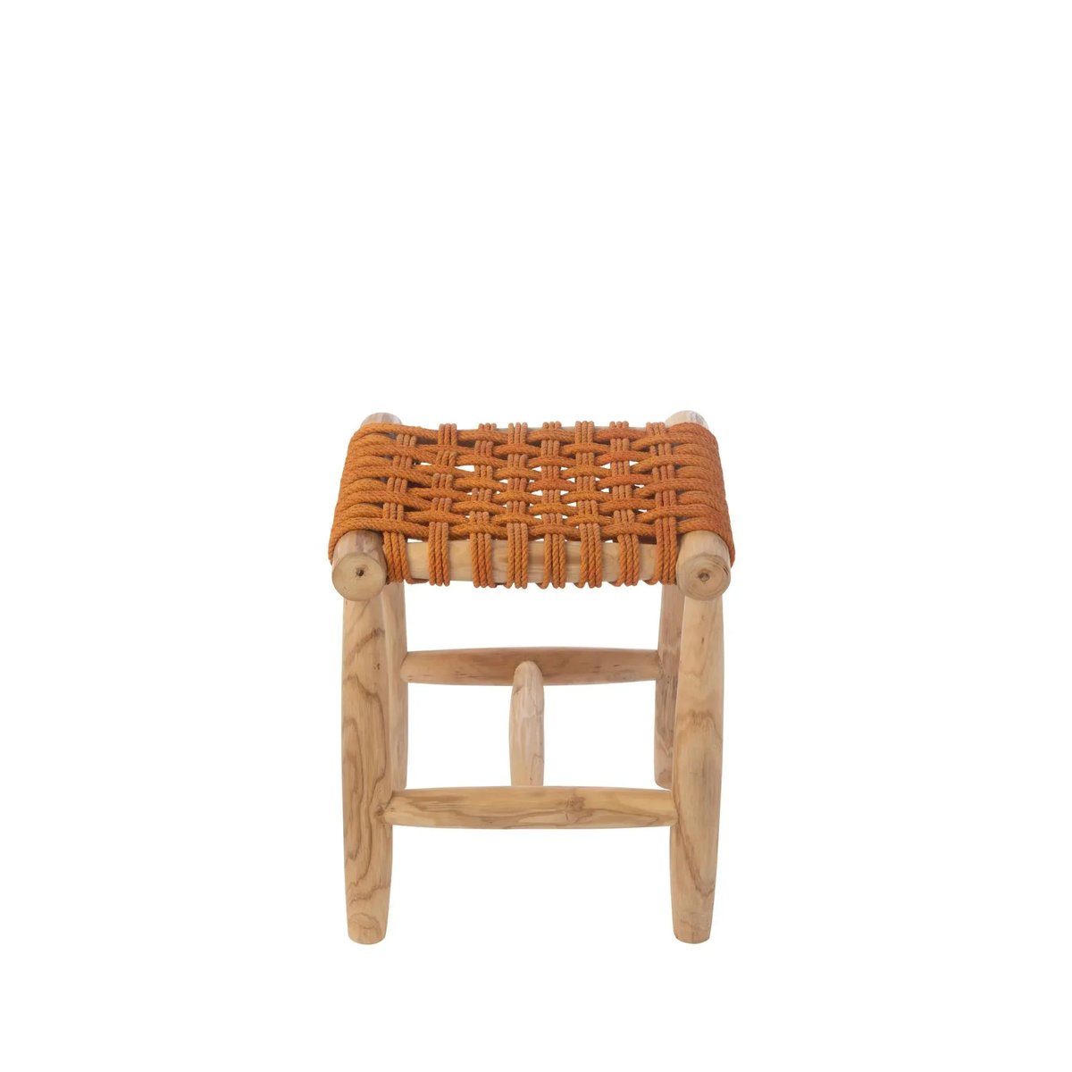 Tabouret en teck et assise tressée - LIPSI orange, HELLIN, DEPUIS 1862