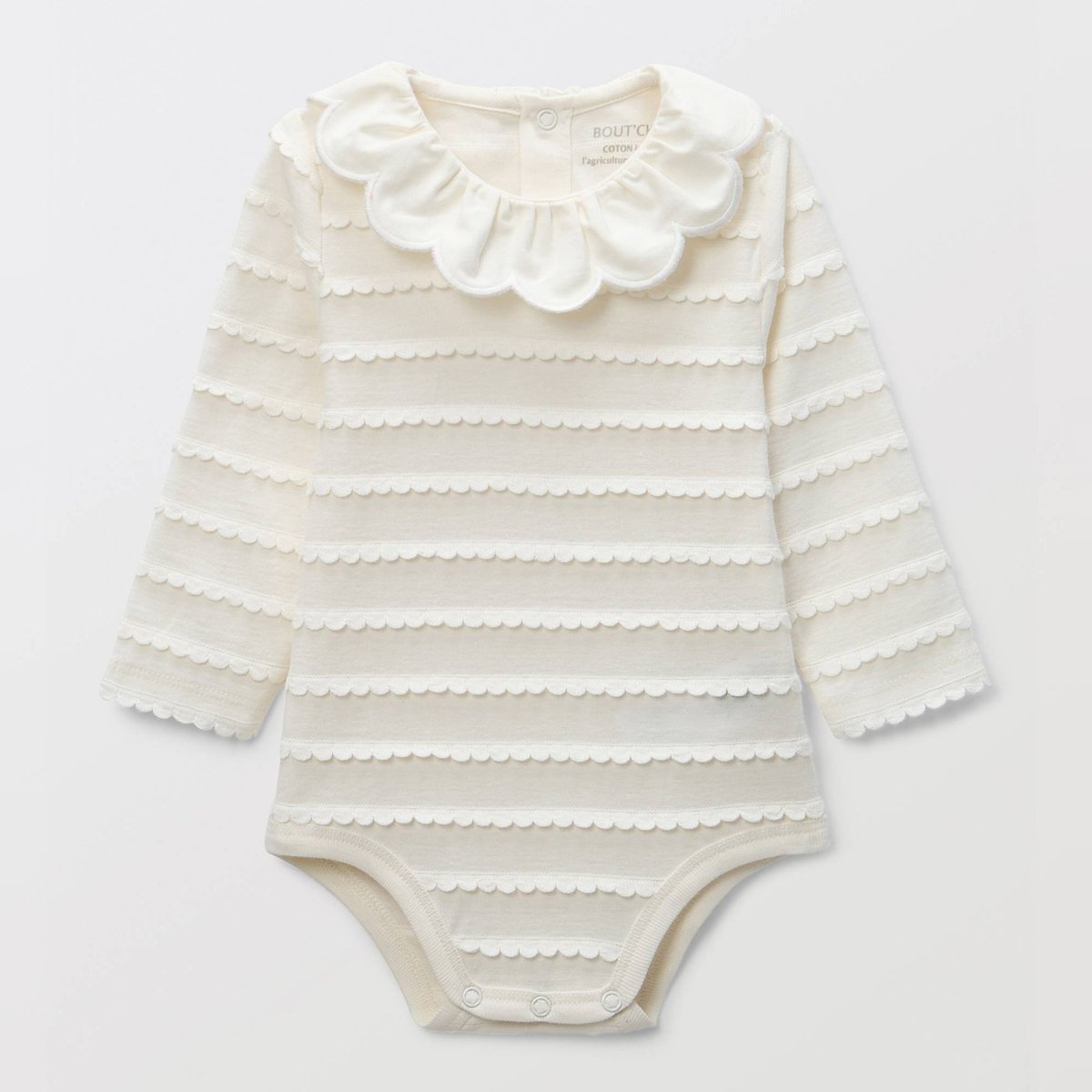 Body manches longues fantaisie en coton BIO GOTS ecru, BOUT'CHOU