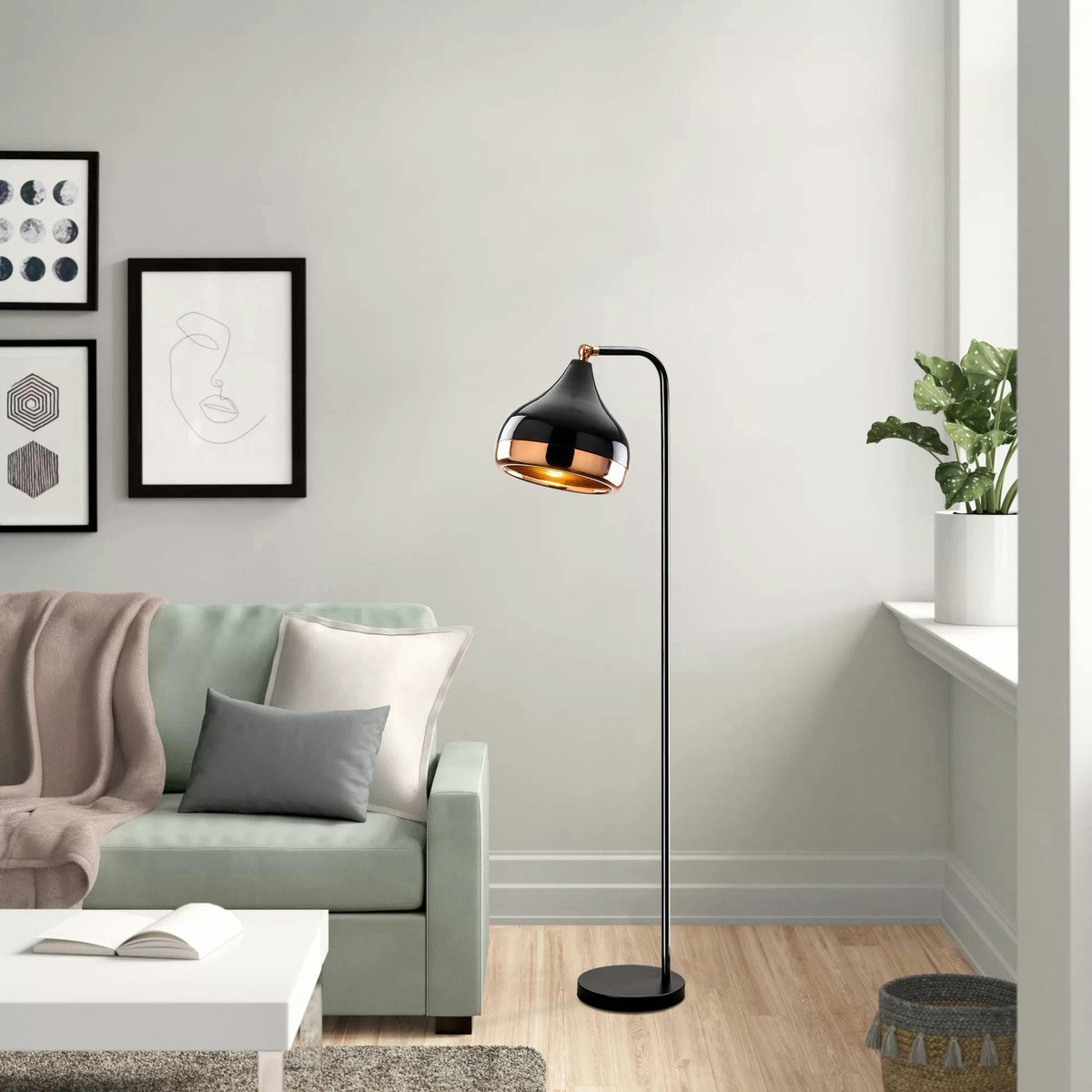 Lampadaire design noir et doré à tête orientable SILE noir, PIER IMPORT