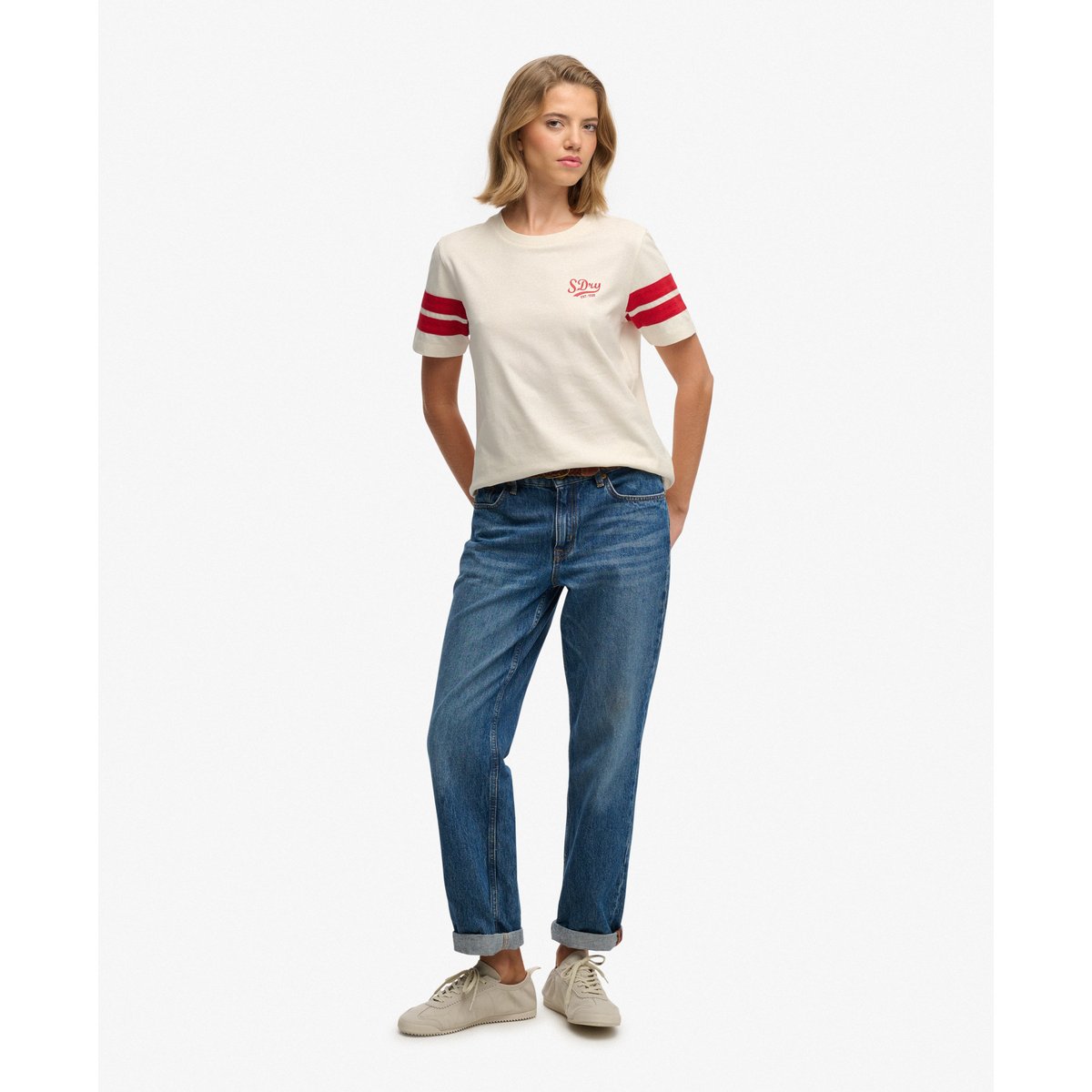 T-shirt Script à Rayures Varsity crème, SUPERDRY