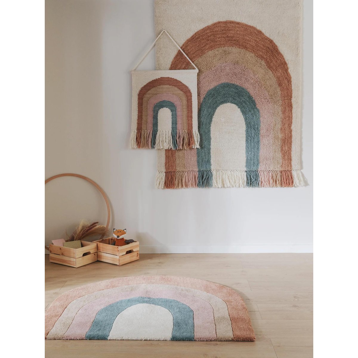 Tapis enfant rond tufté main arc en ciel RAINBOW multicouleur, BENUTA 