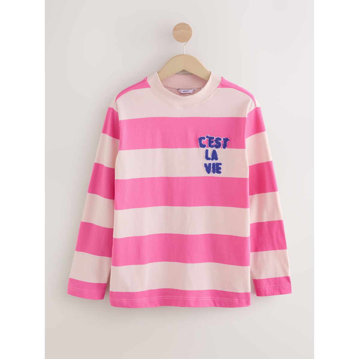 T-shirt imprimé à manches longues rayures roses et blanches, NEXT