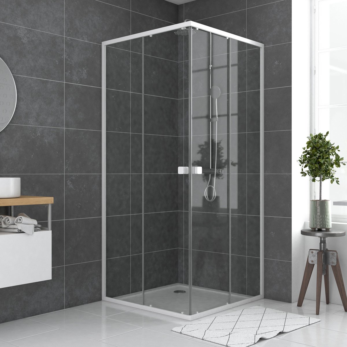Paroi de douche carrée extensible blanc, HOME MAISON