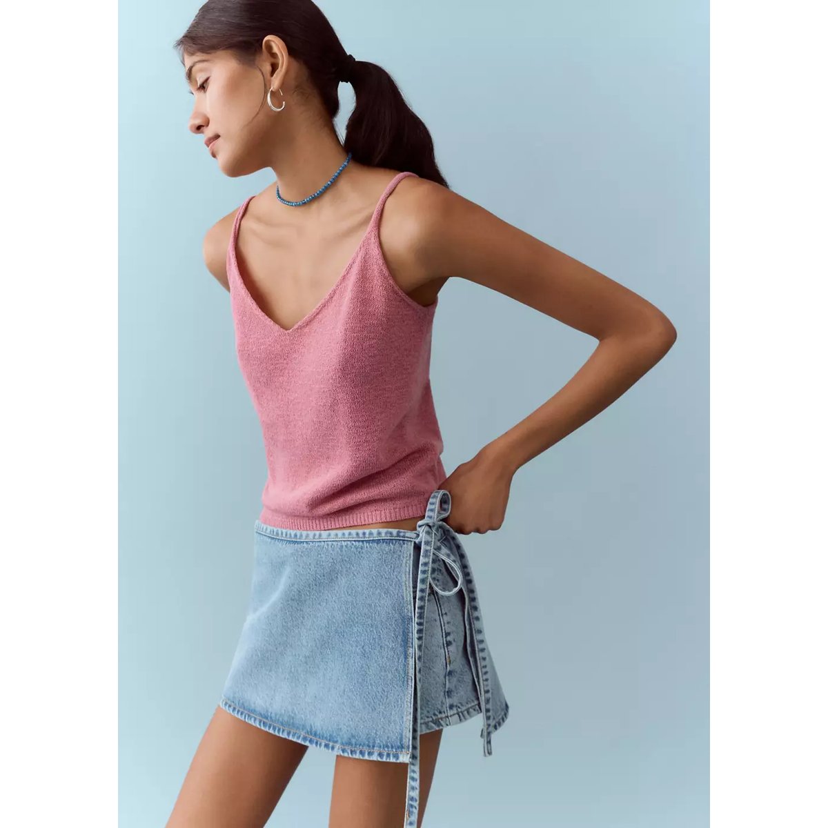 Short avec détail foulard amovible bleu clair, MANGO TEEN