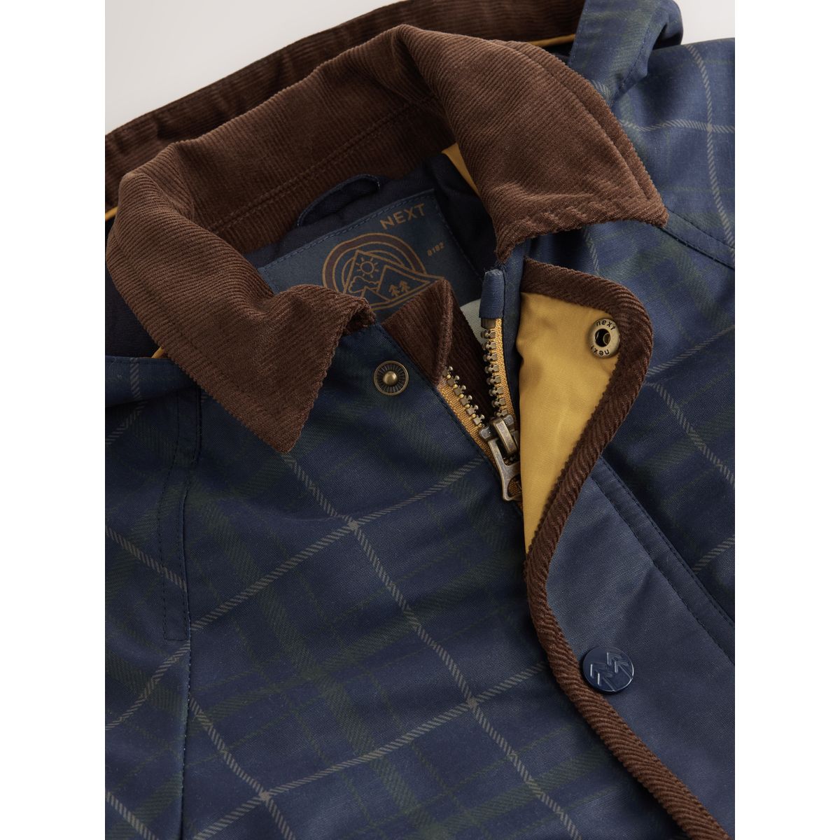 Manteau à capuche et col en velours côtelé bleu marine, NEXT