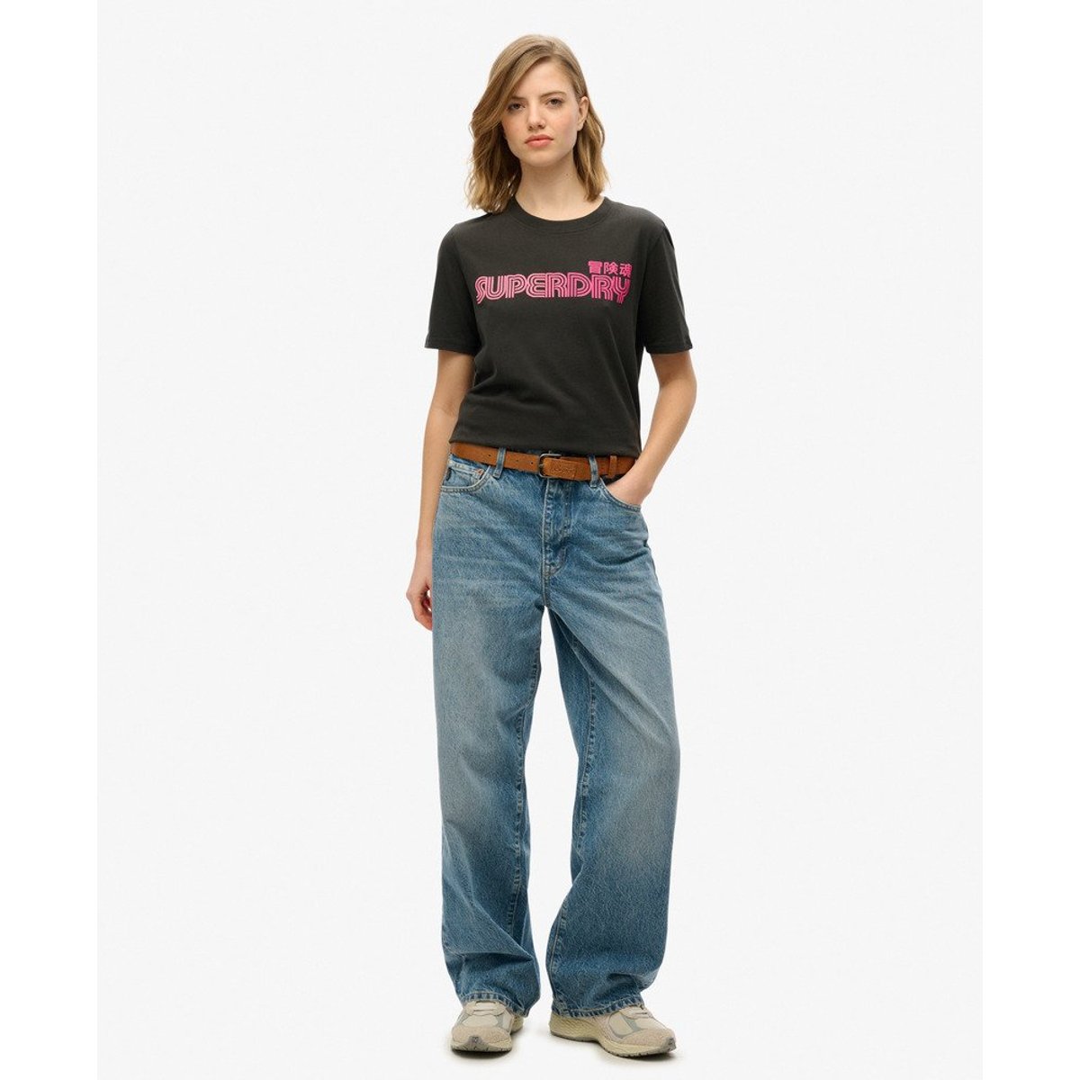 T-shirt Faded Core noir bison, SUPERDRY