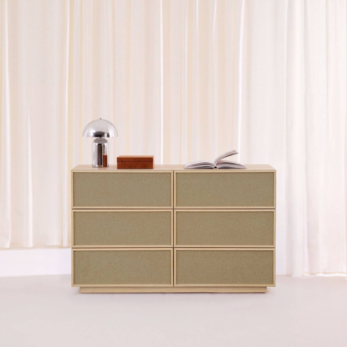 Commode de rangement décor bois et tissu 6 tiroirs KUBA naturel, SWEEEK