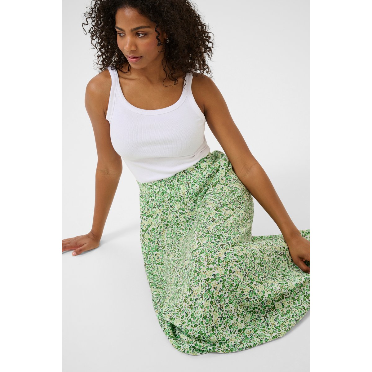 Jupe - tissage léger vert petite fleurs, KAFFE