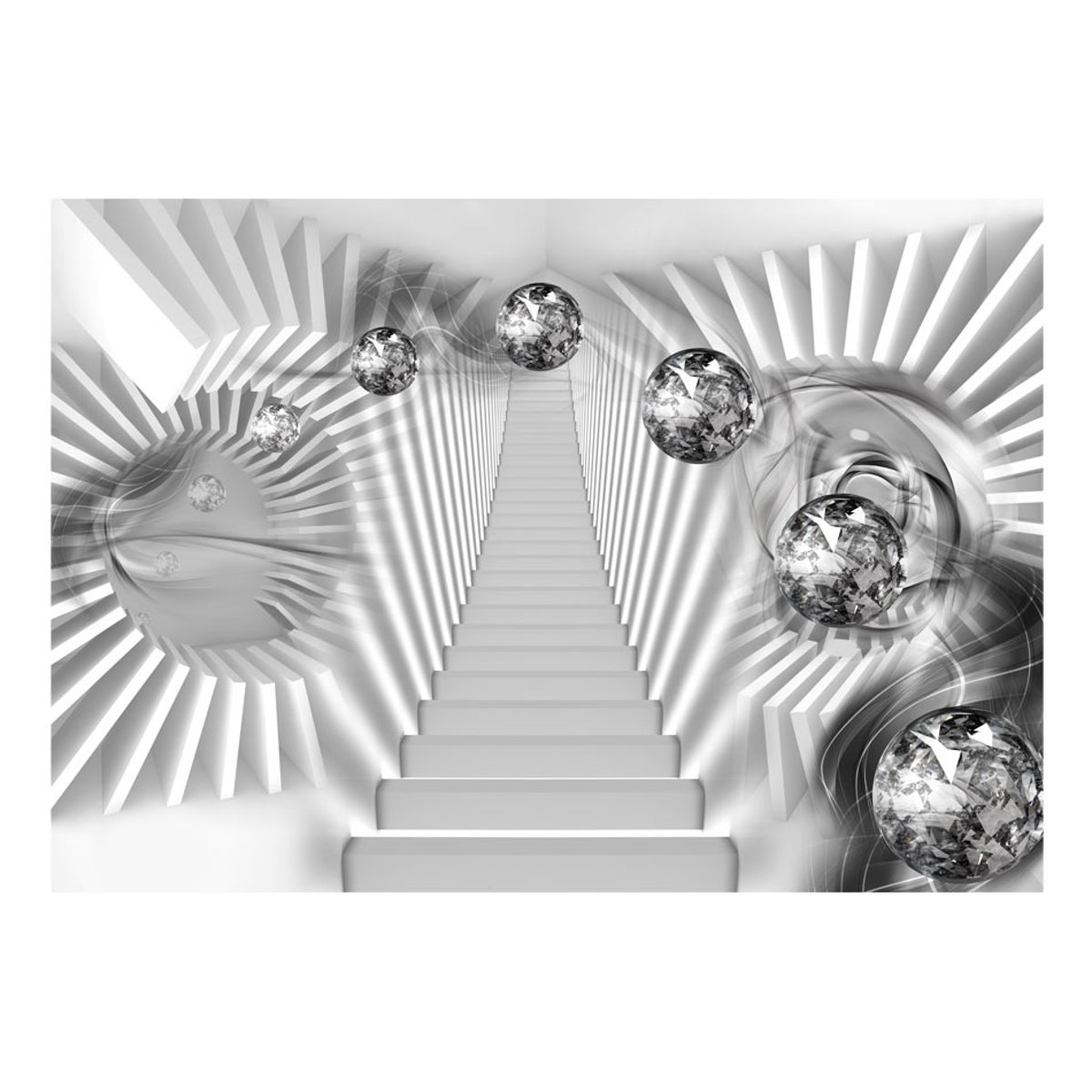 Papier peint intissé panoramique Abstractions Escalier en argent gris / argent, EDEN