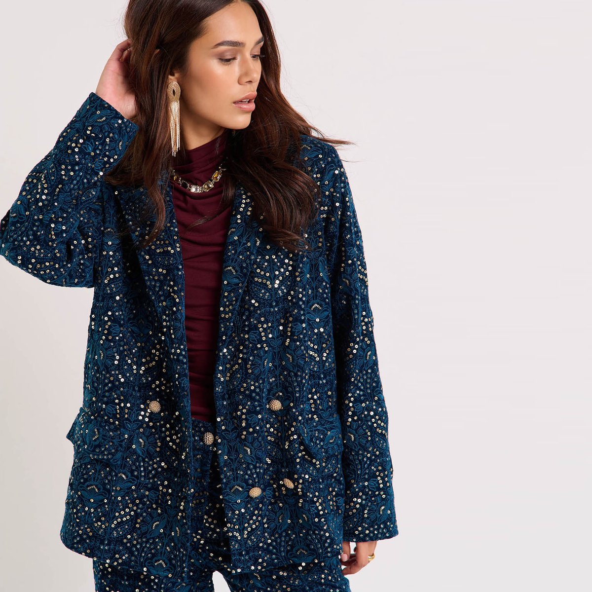 Veste de costume velours et perles ESSIE bleu, WILD
