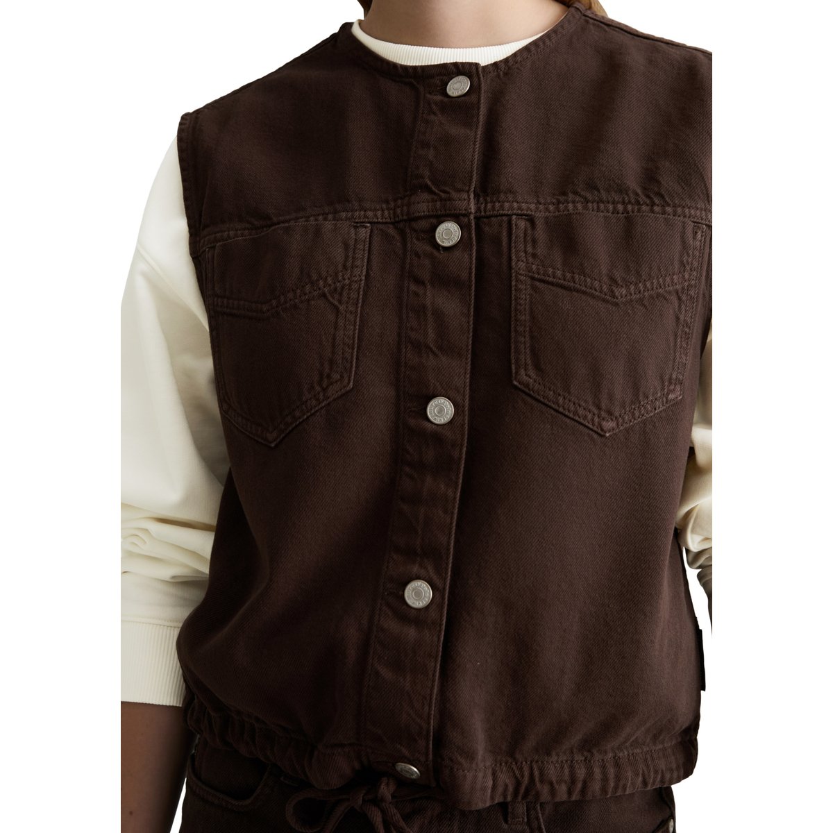 Gilet en jean boxy en mélange de coton organique et de lyocell marron foncé, MARC O’POLO DENIM