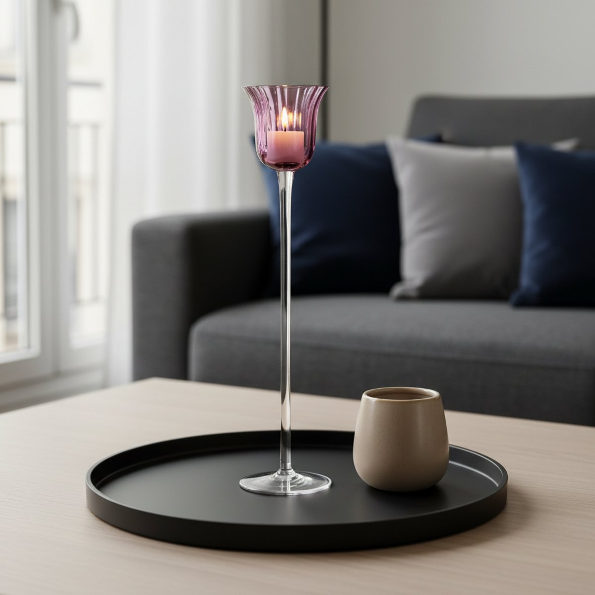 Photophore décoratif en verre soufflé H35 NOËL mauve, SIA DECO