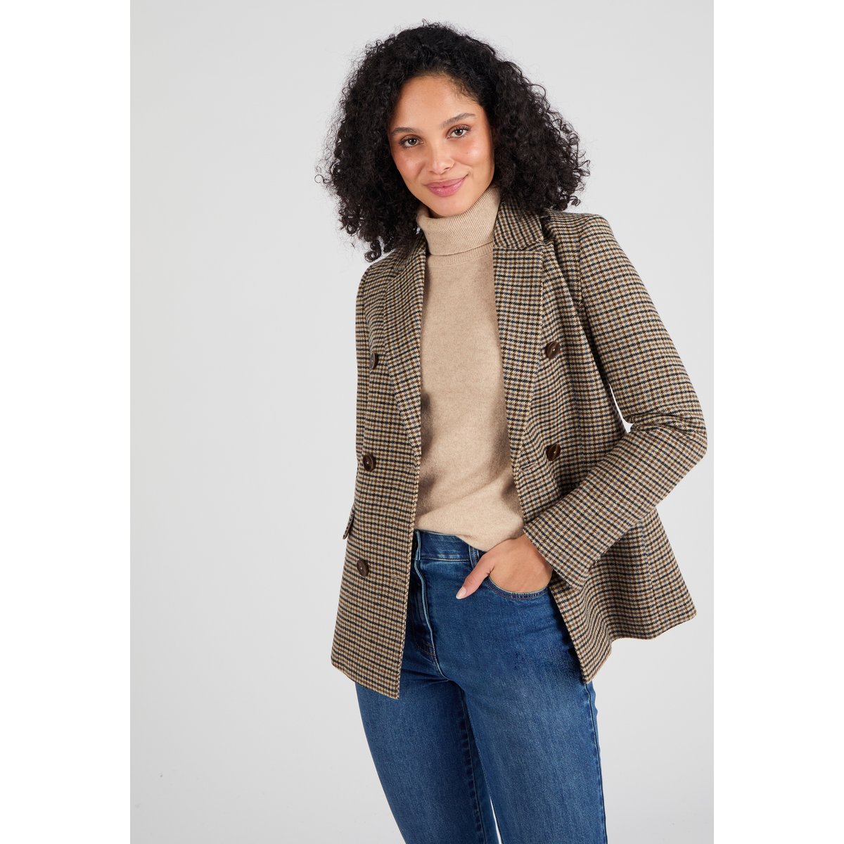 Veste motif pied-de-poule marron pied-de-poule beige, DAMART