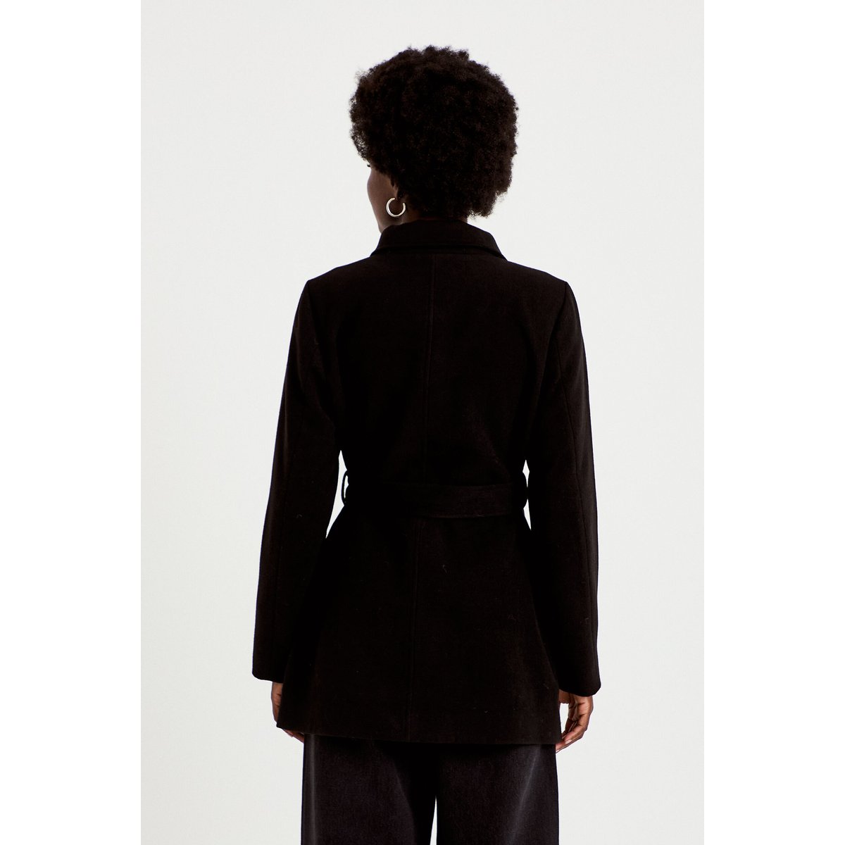 Manteau cintré mi-long col montant noir, CACHE CACHE