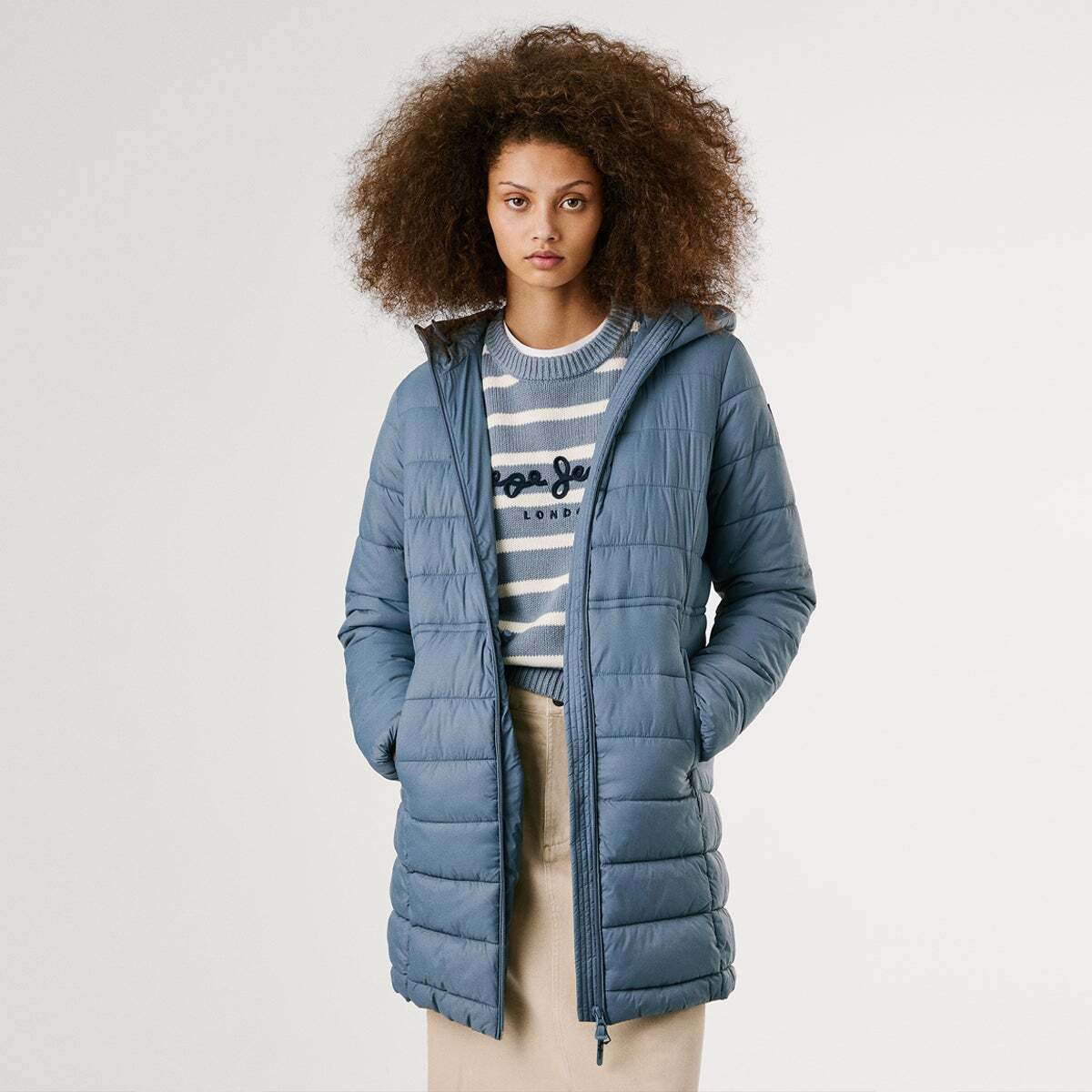 Doudoune Longue En Tissu Matelassé bleu foret, PEPE JEANS