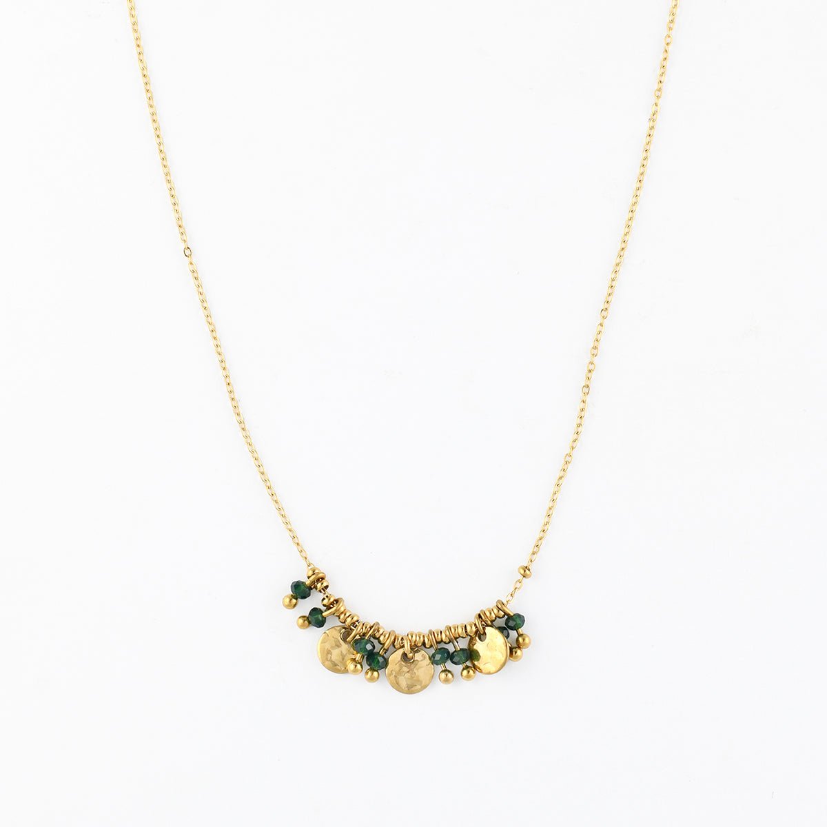 Collier chaîne avec pampilles et perles en acier inoxydable vert, BALABOOSTE
