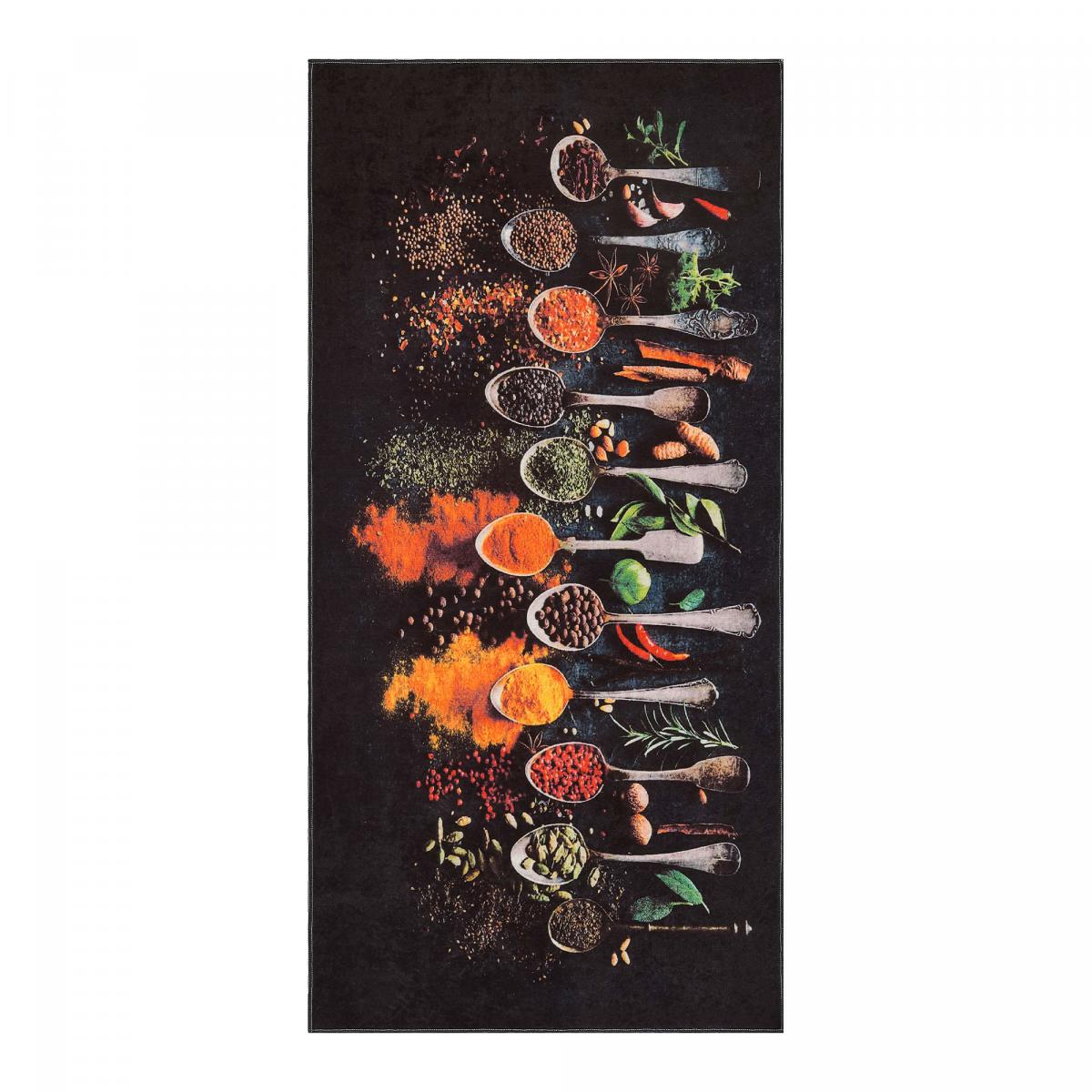 Tapis de cuisine lavable 30° LYN11 IMA noir, jaune, vert, UN AMOUR DE TAPIS