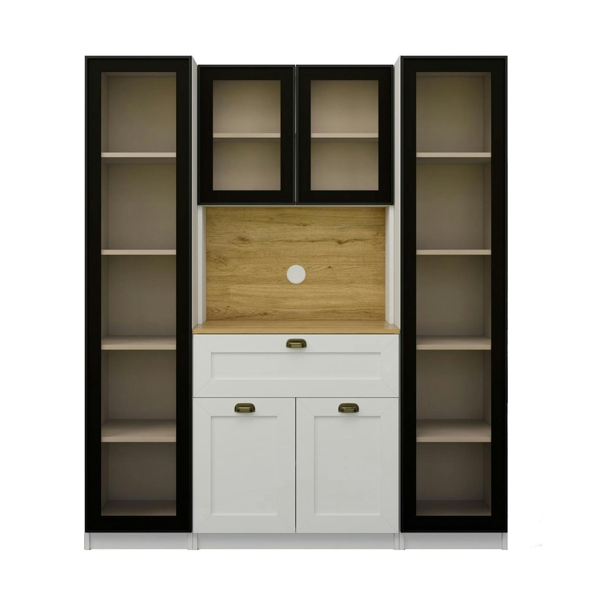 Vaisselier de cuisine à LED 6 portes décor blanc et noir AURA blanc, PIER IMPORT