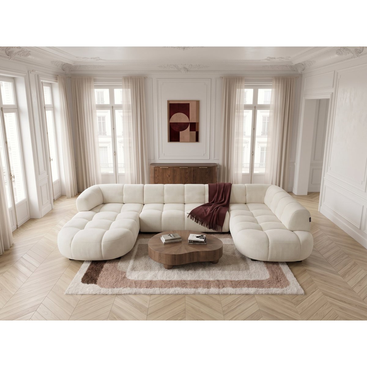 Canapé d'angle convertible places en tissu chenille, LOVELY beige, BOBOCHIC