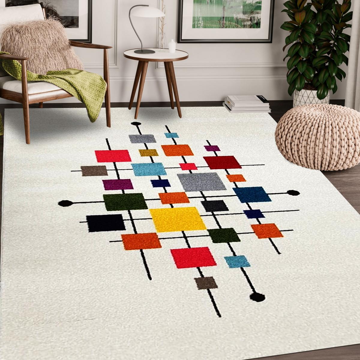 Tapis chambre tissé motif géométrique DOURTA crème, jaune, orange, multicolore, UN AMOUR DE TAPIS
