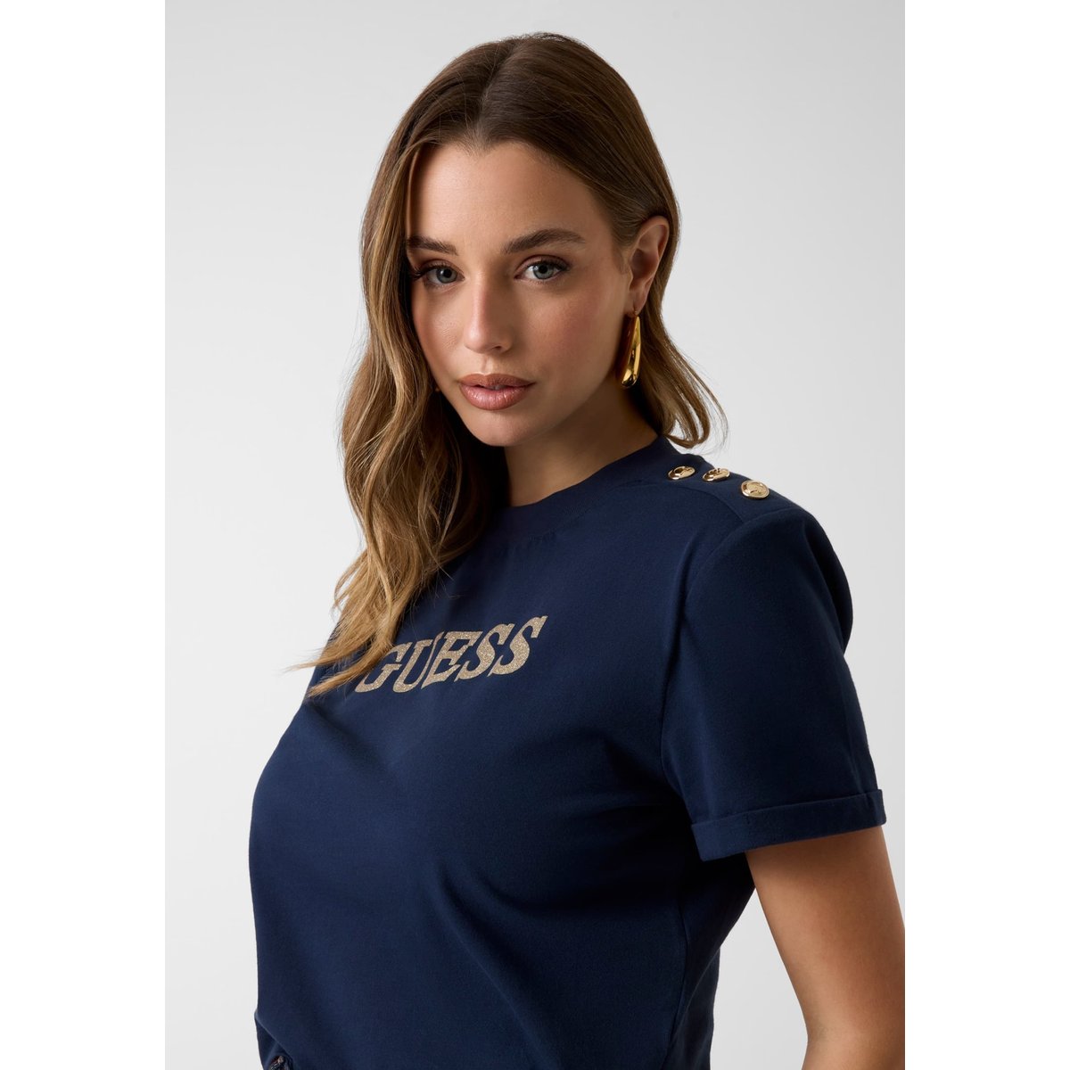 T-Shirt Logo Pailleté bleu foncé, GUESS
