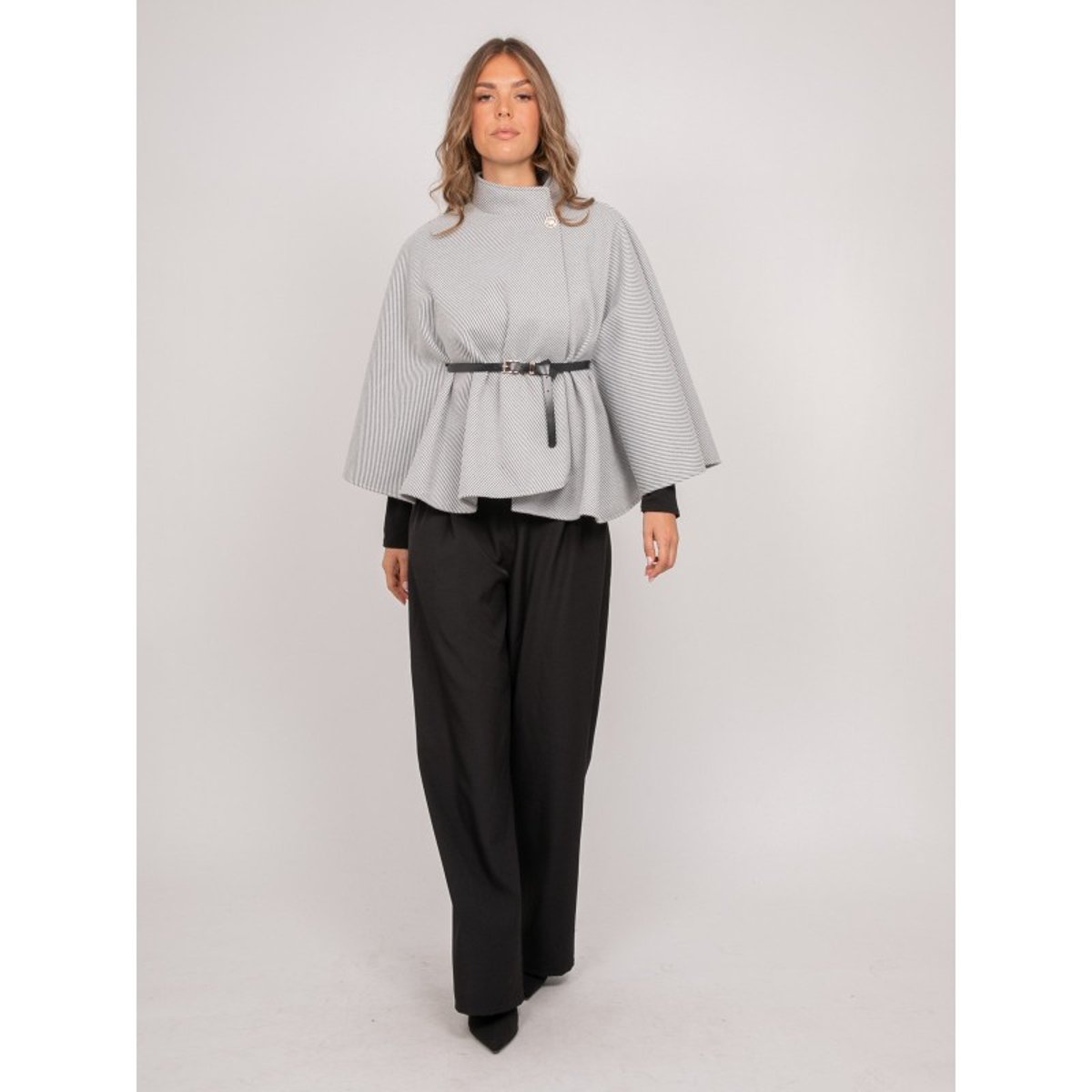 Cape Avec Ceinture Col Montant Manches évasées Urolie gris, DONA LISA