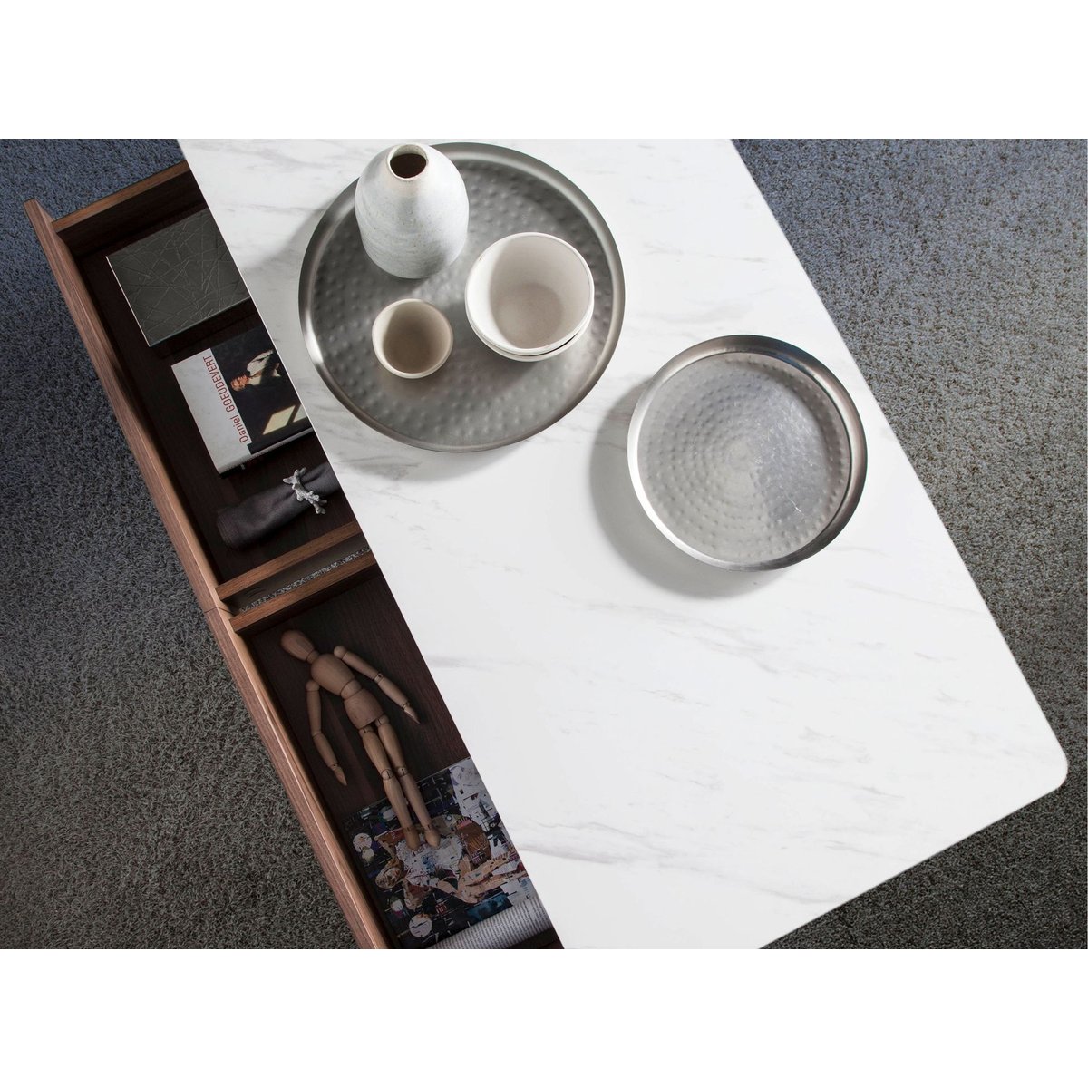 Table basse rectangulaire en porcelaine, marbre et noyer blanc | noyer, ANGEL CERDA