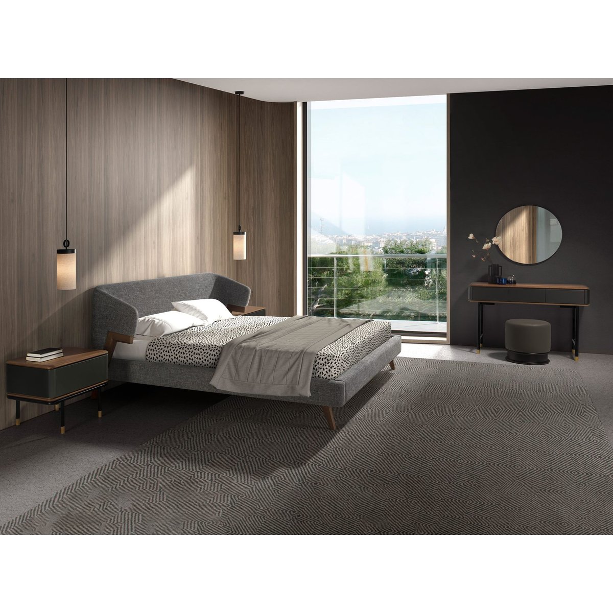 Lit en tissu gris | noyer, ANGEL CERDA