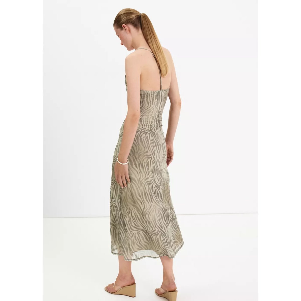 Robe drapé imprimé zèbre gris clair/pastel, MANGO