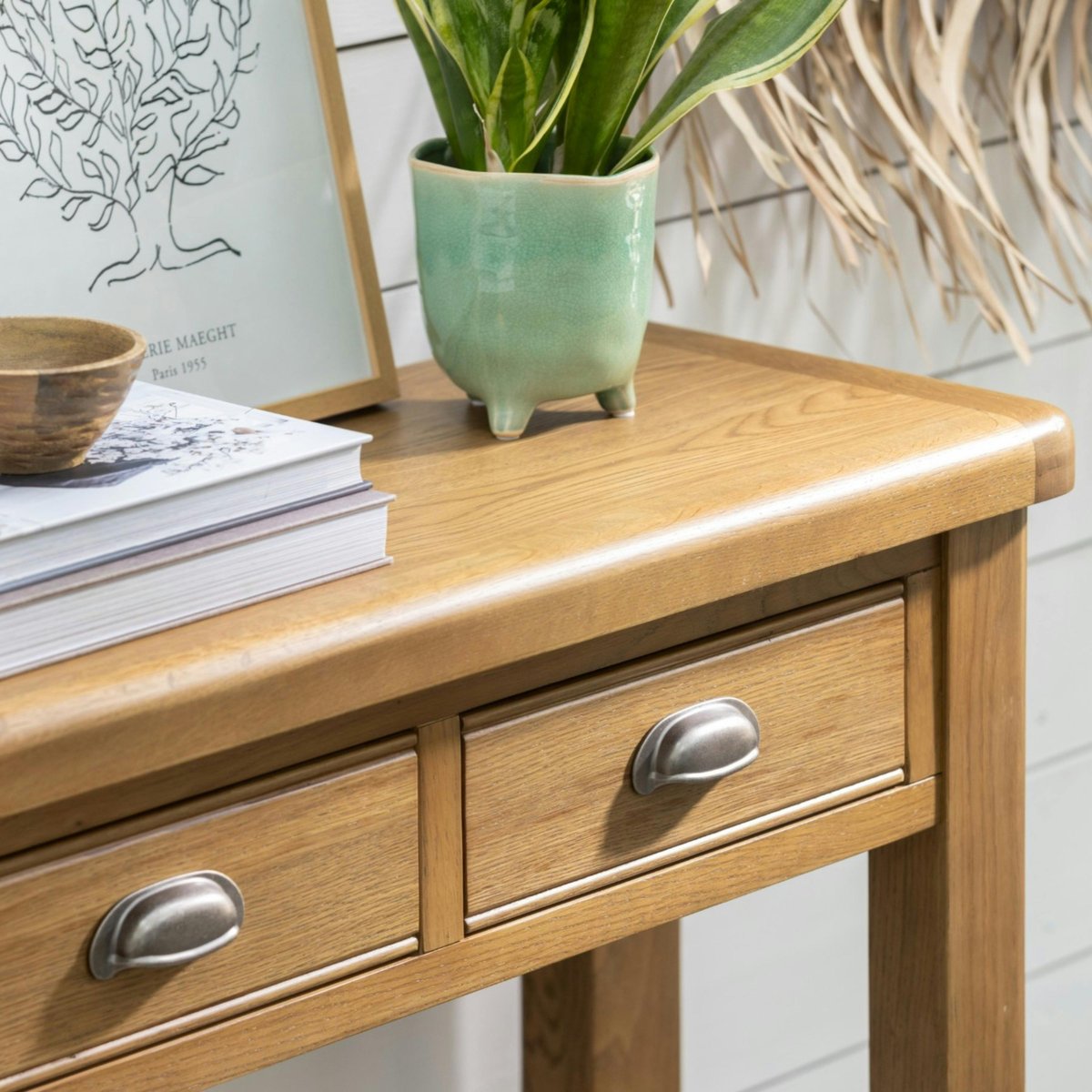 Console d'entrée 2 tiroirs en bois de chêne VALMONT bois naturel, PIER IMPORT