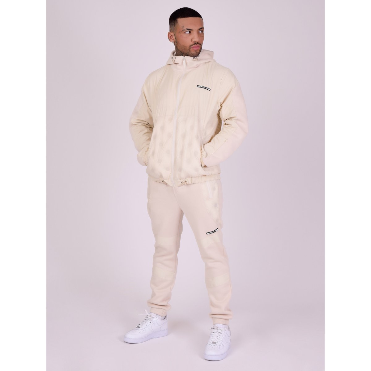 Veste à capuche bi-matière matelassage rond ivoir, PROJECT X