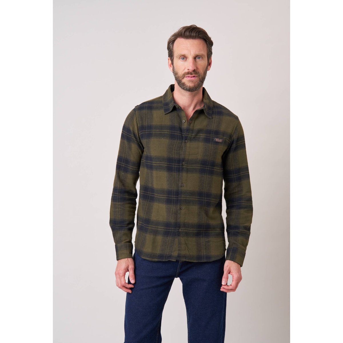 Chemise regular homme à carreaux en 100% coton WARNO khaki, DEELUXE