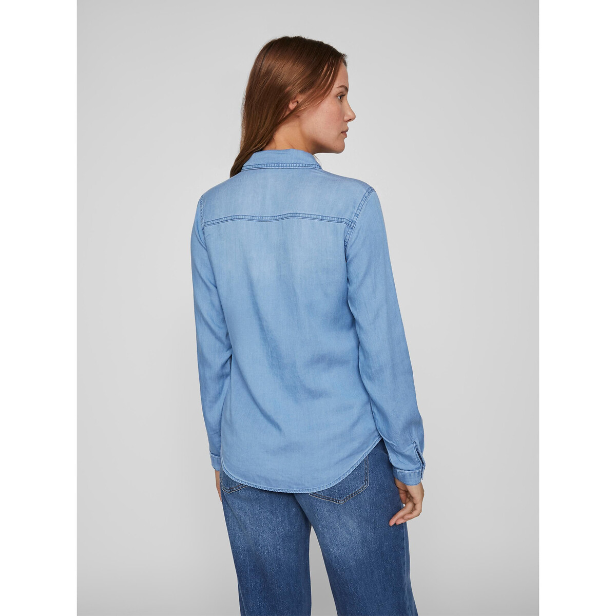 Camicia attillata, maniche lunghe blu denim, VILA