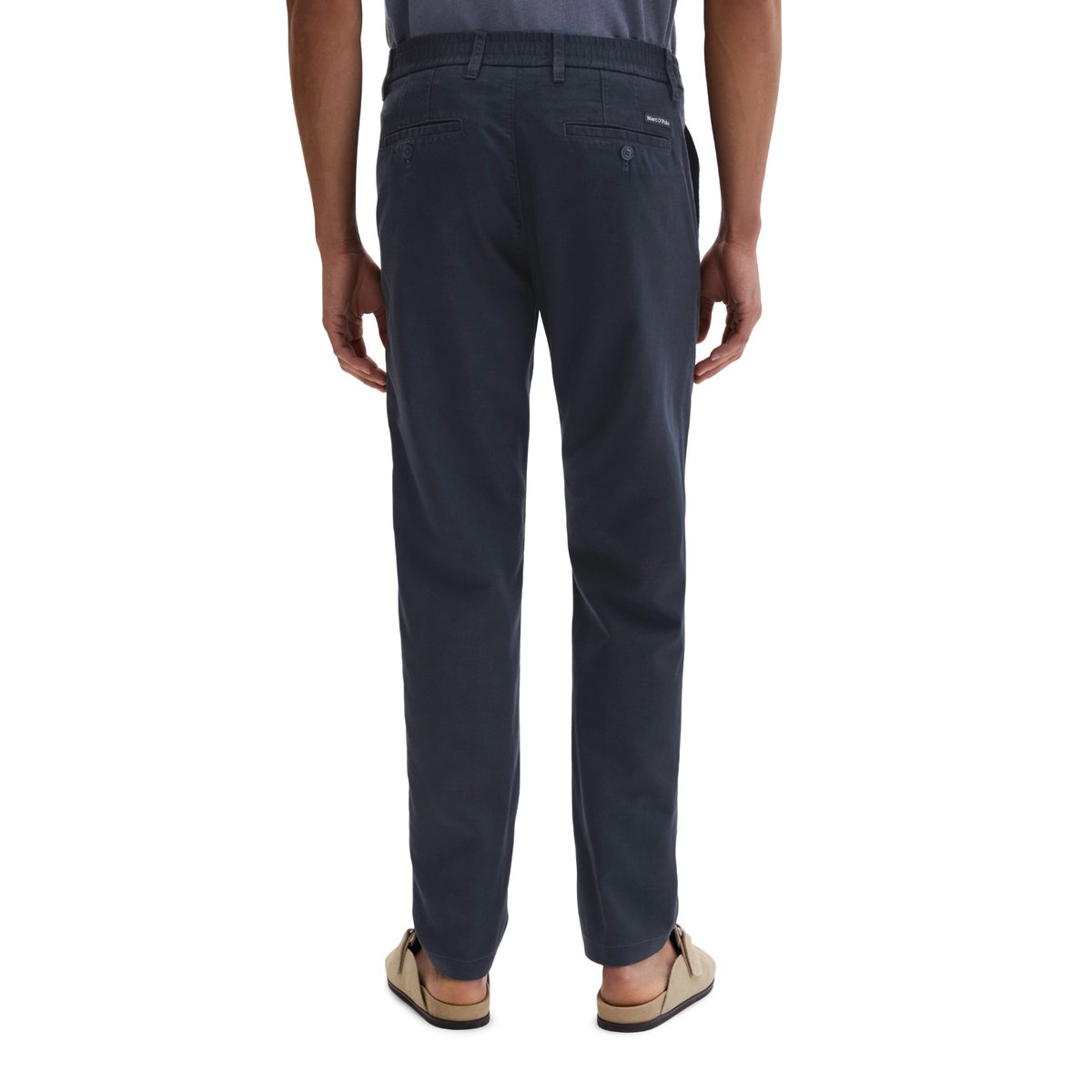 Pantalon de jogging chino Osby à coupe fuselée en mélange de TENCEL™ Lyocell et de lin bleu foncé, MARC O'POLO