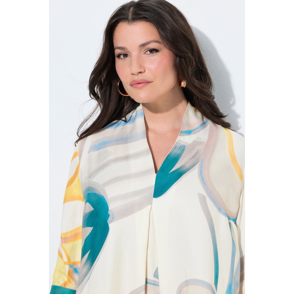 Blouse en satin, bordures contrastantes blanc cassé, ULLA POPKEN