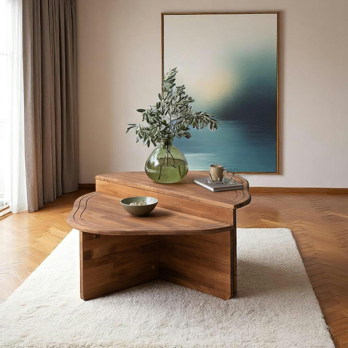 Table basse moderne en bois, double hauteur LINARES marron, PIER IMPORT